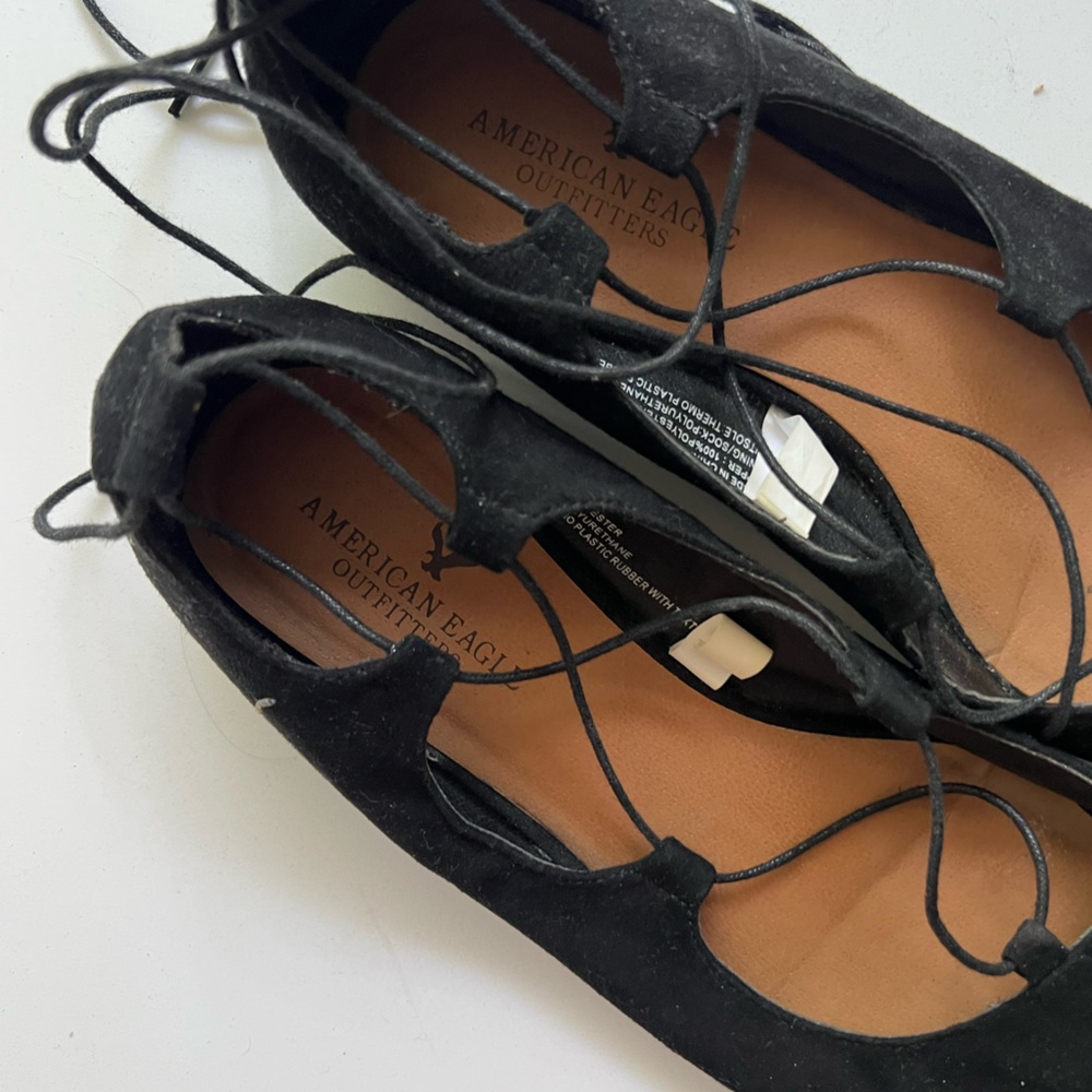 Black AE Lace Up Flats - Picture 4 of 6